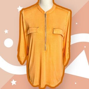 Calvin Klein Bright Orange Roll-Tab Sleeve 1/2 Zip Pocketed Top Size Medium